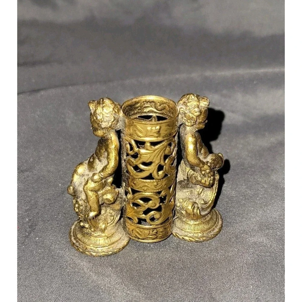Vintage Brass cherub lipstick holder from the 1940's Vanity Cosmetics Beauty